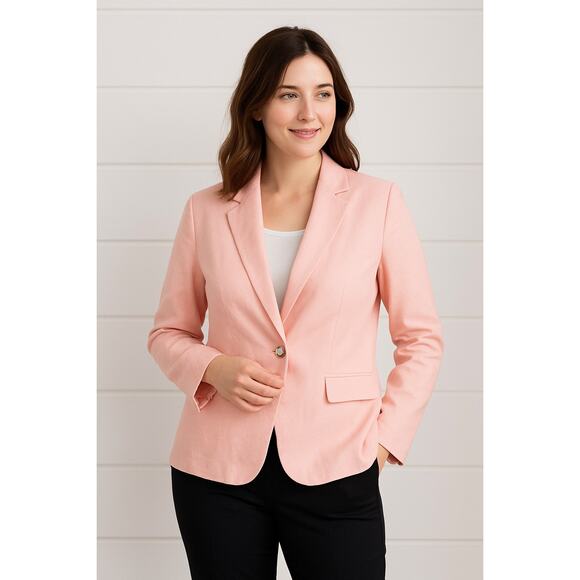 Calvin Klein Women’s Size 16 Linen‑Blend Pink Blazer Jacket Light Peony - Picture 1 of 9